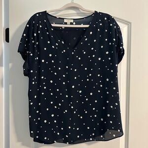 LOFT Navy and White Dot Blouse